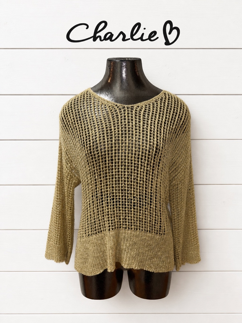 CHARLIE B Gold Open Knit Sweater Estimated Size M